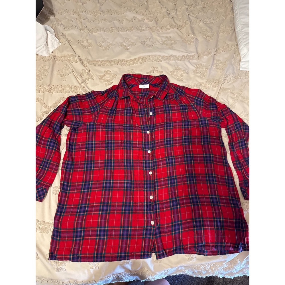 J. Jill Womens Red Plaid Flannel Button Down Shirt Long Sleeve Relaxed Fit Top